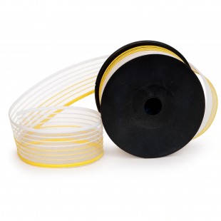 Rolă plasă poliester albă cu dungi galbene 4 cm × 10 m pentru flori